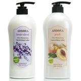 ARBORA Combo Pack of 2 Hand & Body Lotion Lavender Olive Oil Peach Jumbo Size 25.4OZ/750ML Paraben Free Natural Ultra-Moisturizing K-Beauty Professional Massage Lotion Original from Korea