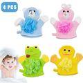 HAOAN Baby Bath Mitt Washcloths Hand Puppet Bath Wash Mitt Towel with Animal Designs for Children Bath Toy for Toddler Bath and Shower 4 PCS