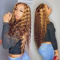 Highlight Ombre Deep Curly 13x4 T-Part HD Glueless Lace Front Wigs for Women Human Hairï¼Œ#4/27 Blonde Brown Pre Plucked with Baby Hair 180% Density Brazilian Virgin Hair 16 Inch