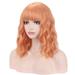 RightOn Orange Wig for Women Orange Wig with Bangs Short Curly Wavy Wig Light Orange Wig Synthetic Wig with Wig Cap