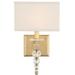 1 Light Contemporary Steel Crystal Accent Wall Mount with White Silk Shade-16 inches H By 9.5 inches W-Aged Brass Finish Bailey Street Home