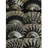 Set of 12 Black & Gold Hand Held Folding Fans w/Gift Bags for Party Favors Party Decor Church Baptism First Communion Religious Gift Table Setting