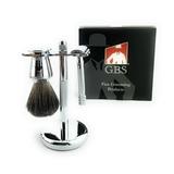 3 Piece Shaving Set Merkur 34c (34001) Hd Razor Pure Badger Chrome Brush and Chrome Brush and Razor Stand Comes with Free 5 Pack of De Blades