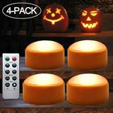 4-Pack Halloween LED Pumpkin Lights Battery Operated - Orange Pumpkin Lights with Timer and Remote Halloween Decor - Halloween Jack-O-Lantern Decoration Outdoor - Flameless Pumpkin Candles