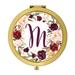 Koyal Wholesale Gold Compact Mirror Bridesmaid s Wedding Gift Marsala Burgundy Maroon Flowers Monogram Letter M 1-Pk