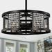 Warehouse of Tiffany Hania Matte Black 29-inch 6-Light Geometric Metal & Crystal Drum Shade Ceiling Fan