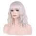 RightOn 14 Silvery White Wig Short Curly Wig with Bangs Women Girls Silver White Wig Synthetic Wig with Wig Cap