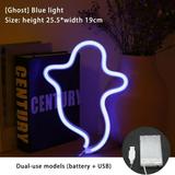 Ghost Neon Sign Halloween LED Neon Light Halloween Decoration Ghost Light Indoor Night with Battery or USB Powered for Party Bedroom Kids Room Living Room Birthday Wedding Blue