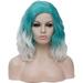 Unique Bargains Wigs for Women 14 Blue Gradient White Curly Wig with Wig Cap