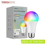 TORCHSTAR 4 Pack A19 Smart WiFi Light Bulbs Dimmable Color Changing A19 LED Bulb App Remote Control 60W Equiv E26 Base