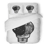 ZHANZZK 3 Piece Bedding Set Storm in Light Bulb Tattoo Great Outdoors Tsunami Waves Symbol of Adventures Twin Size Duvet Cover with 2 Pillowcase for Home Bedding Room Decoration
