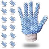 Pack of 288 String Knit Gloves with Blue Blocks on Two Sides L size Knitted Cotton Polyester Gloves for General Purpose. Protective Gloves with Blue PVC block pattern. Medium Weight Gloves.