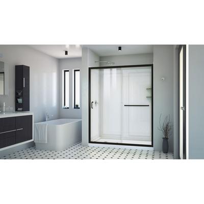 Dreamline DreamLine Infinity-Z 36 inch D x 60 inch W x 76 3/4 inch H Semi-Frameless Sliding Shower Door in Matte Black and Clear Glass, Left Drain Shower Base, and Wall Kit in White DL-6119-CLL-09