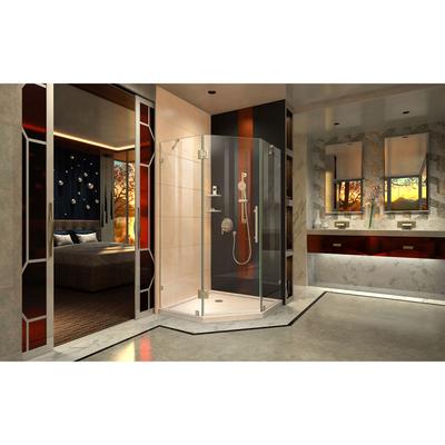 Dreamline DreamLine Prism Lux 36 inch D x 36 inch W x 74 3/4 inch H Frameless Neo-Angle Hinged Shower Enclosure in Brushed Nickel with Biscuit Shower Base Kit DL-6050-22-04