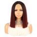 Unique Bargains Lace Front Wigs for Women 14 Black Gradient Wine Red Medium Long Straight Hair with Wig Cap