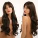 Cheers US Brown Wigs for Women Long Curly Wavy Wig with Bangs Charming Women s Long Curly Full Hair Wig (Dark Brown)