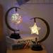 Porfeet Christmas Star Moon Ball Glass LED Night Light Hemp Rope Desk Lamp Home Decor(Warm White Star)