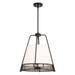 Vaxcel Benton 3L Black Wire Cage Modern Industrial Pendant Light White Linen Shade