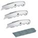 Wideskall 3-Pack Heavy Duty Contoured Handle Retractable Blade Utility Knife with 10 Razor Blades Metal Frame