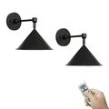 FSLiving 2-Lamps Battery Run 55 Lumens LED Wall Light Remote Control Dimmable Black Metal Wall Sconce Vintage Style Adjust Angle Light Fixture for Loft-Easy to Installï¼ŒBattery Not Included