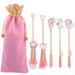 Cute Cat Cartoon Makeup Brushes - 5pcs Marie Designed Soft Pink Makeup Brushes Set Professional Cosmetic Tool Kit Pink Drawstring Bag Included for Girls and Women