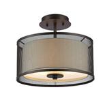 13 Inches 2 Bulb Ceiling Fixture with Mesh Shade and Glass Diffuser Bronze