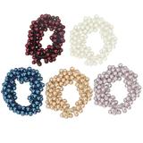 Etereauty 5 Pcs Pearl Hair Band Crystal Balls Hair Tie Handmade Cloth Beaded Hair Ring for Women Girls (Mixed Color)
