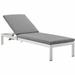 Modway Shore Outdoor Patio Aluminum Chaise with Cushions in Silver Gray