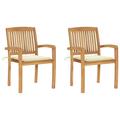 vidaXL 2x Solid Teak Wood Garden Chairs with Cushions Seating Multi Colors
