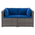 Parksvile Blended Gray Wicker / Rattan Frame Patio Loveseat with Blue Cushions