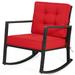 Patiojoy Outdoor Wicker Rocking Chair Glider Rattan Rocker Recliner with Red Cushion