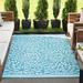 6x9 Waterproof Reversible Plastic Straw Outdoor Rugs for Patios | Also for Camping RV Deck Porch Balcony Camp Patio | Aqua Floral | Size: 5 11 x 8 10