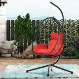 Egg Chair with Stand Patio Wicker Hanging Chair Egg Chair Hammock Chair with UV Resistant Cushion and Pillow for Indoor Outdoor Patio Backyard Balcony Lounge Rattan Swing Chair JA2826