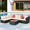 Outdoor Patio Furniture Set SEGMART 7 Piece Outdoor Sectional Sofa with Washable Cushions Sectional Patio Furniture with Table Wicker Patio Furniture Sets with Beige Cushions 2 Pillows H1352