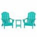 WestinTrends Malibu 3-Pieces Adirondack Chairs Set with Side Table All Weather Outdoor Seating Plastic Patio Lawn Chair Folding for Outside Porch Deck Backyard Turquoise