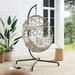 Ulax Furniture Indoor Outdoor Rattan Hanging Basket Swing Chair with Stand and Cushion White