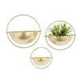 DecMode 15 13 10 H Round Gold Metal Indoor Outdoor Geometric Wall Planter (3 Count)