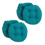 Blazing Needles 16 in. Spun Polyester Solid Outdoor Round Tufted Chair Cushions Aqua Blue - Set of 4
