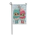 LADDKE Pink Birds Cute Winter Two Owls Boy and Girl in Hats Scarves Painting Garden Flag Decorative Flag House Banner 28x40 inch