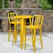 BizChair Commercial Grade 24 Round Yellow Metal Indoor-Outdoor Bar Table Set with 2 Vertical Slat Back Stools