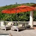 15FT Double-Sided Twin Patio Umbrella Sun Shade Outdoor Crank Market Base Orange