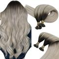 Sunny I Tip Hair Extensions Human Hair Ombre Off Black to Grey Stick Tip Hair Extension Remy Hair 16 inch 50g