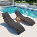 Wooden Patio Lounge Chairs 3 Pieces S-shape Outdoor Chaise Lounge with Tea Table and Soft Cushions Reclining Pool Beach Deck Backyard Porch Chair