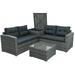 BTMWAY 4 Piece Outdoor Patio Furniture Set All-Weather Rattan Sectional Sofa Set with Padded Cushions Glass Dining Table 2 Loveseat Sofas and Storage Box Wicker Conversation Set for Backyard