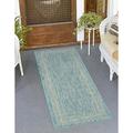 Unique Loom Soft Border Indoor/Outdoor Border Rug Aquamarine/Ivory 2 x 6 1 Runner Border Perfect For Patio Deck Garage Entryway