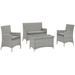 Modern Contemporary Urban Design Outdoor Patio Balcony Four PCS Lounge Chairs and Coffee Table Set Grey Gray Rattan