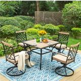 MF Studio 5-Piece Patio Outdoor Dining Set with 4 Swivel Cushioned Chairs and Square Table Wood-Texture Finish Black & Beige