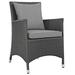 Pemberly Row Patio Dining Arm Chair in Canvas Gray and Chocolate