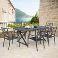 Ulax Furniture Outdoor 7 Pieces Patio Dining Set with 6 Steel Stackable Dining Chairs Rectangular Modern Farmhouse Dining Table with 1.57â€� Umbrella Hole