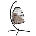 Swing Egg Chair Hammock Chair Hanging Chair Aluminum Frame and UV Resistant Cushion with Steel Stand Indoor Outdoor Patio Porch Lounge Bedroom Hand Made Wicker Rattan Chair 350LBS Capacity